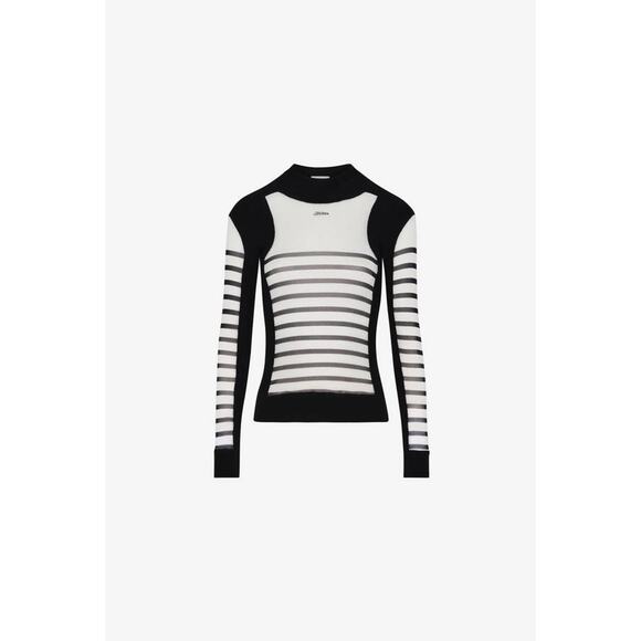 Jean Paul Gaultier Mix Mesh Knit Pullover Logo Top in Black and White M Unisex - Picture 6 of 7